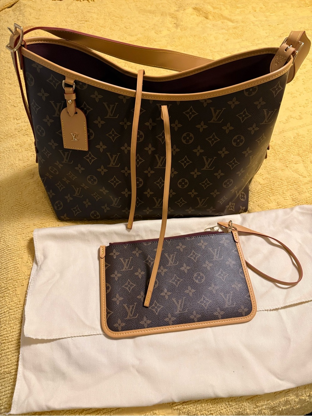 L V Brown Monogram Canvas Shoulder Bag with Pouch
